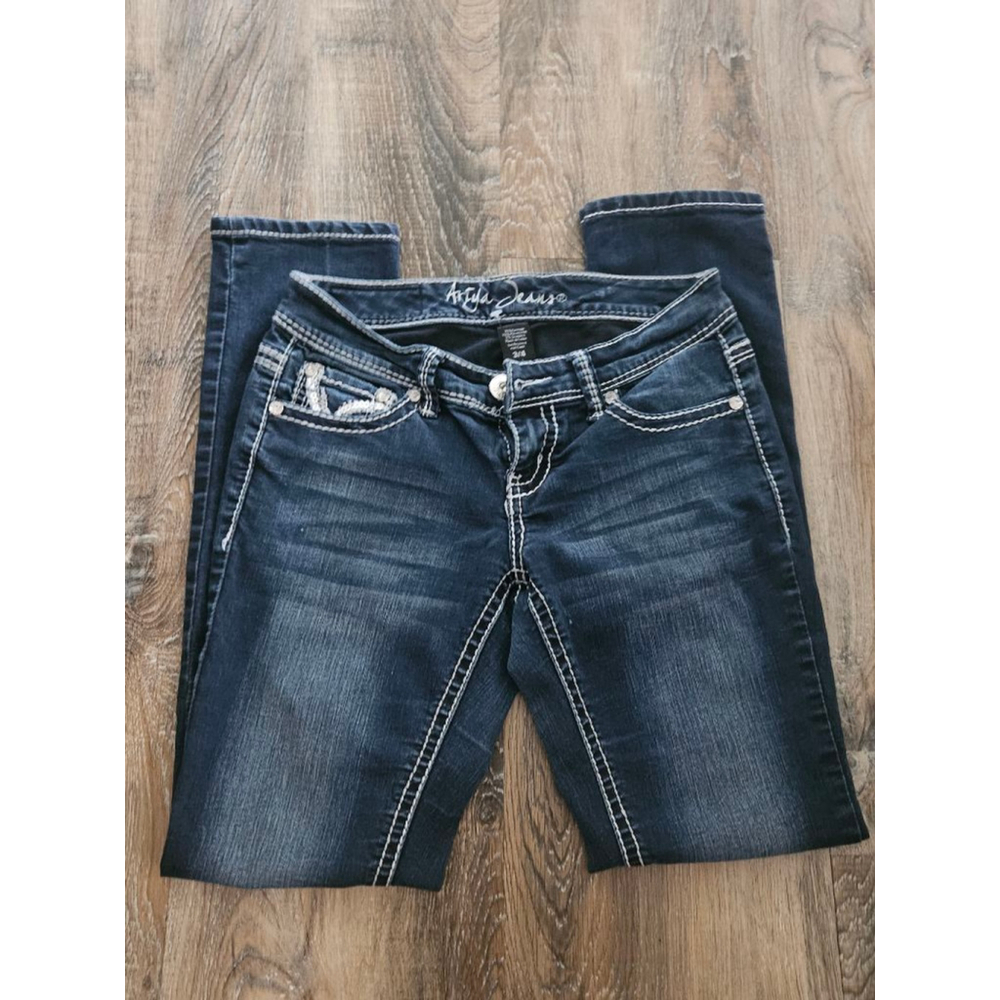 Women's Arina Jeans Juniors 3 Dark Blue White Stitch Silver Sequin Embellished